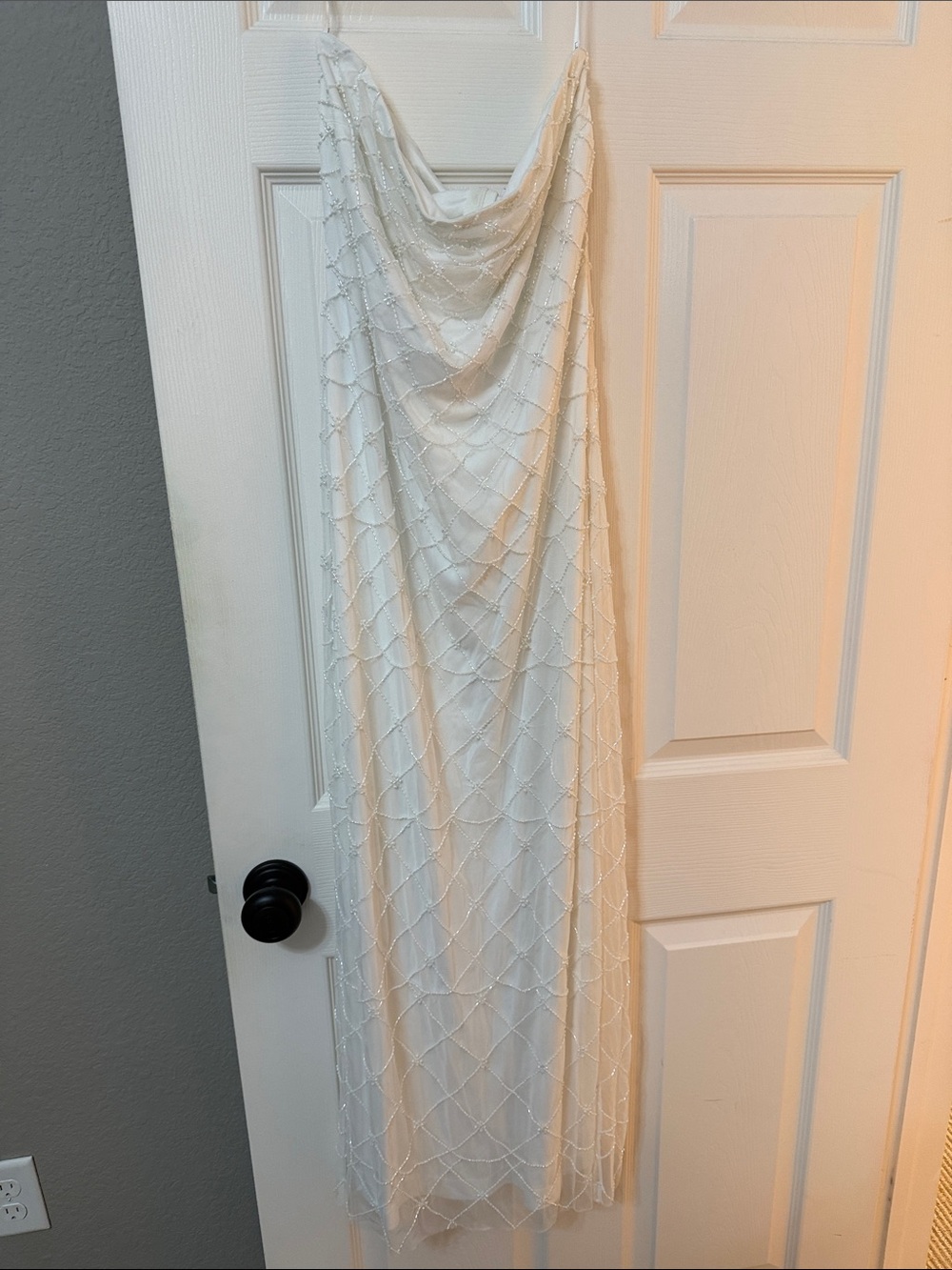 Miko White Beaded Strapless Column Maxi Dress